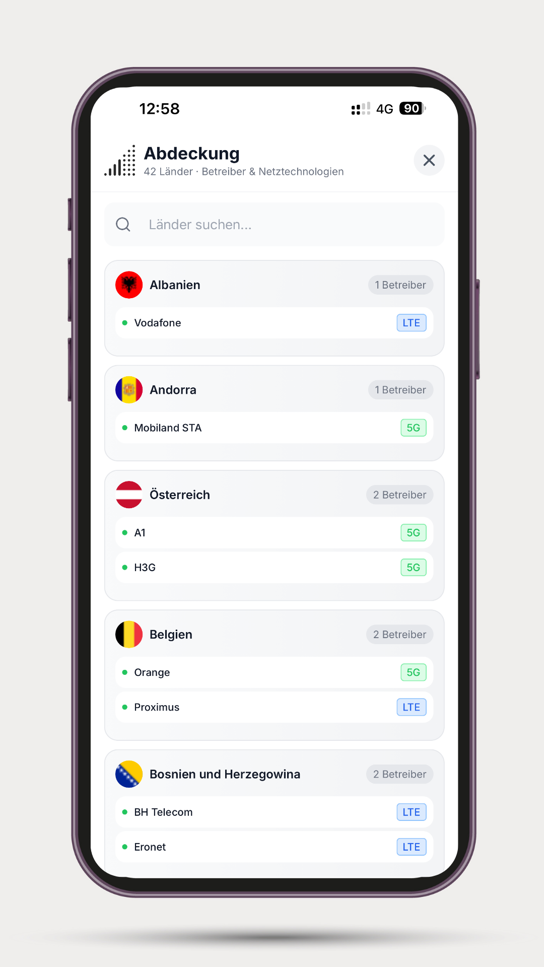 Informations sur les pays valides eSIMfo