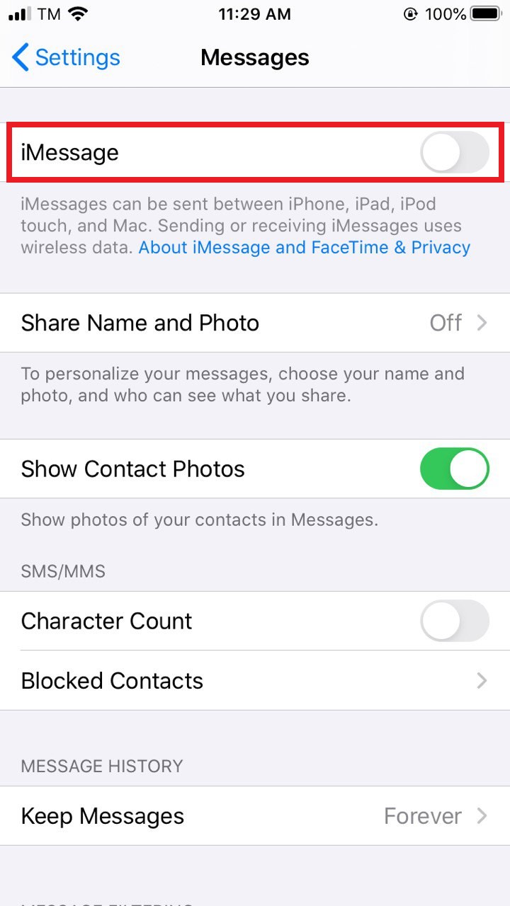 Desactivar iMessage