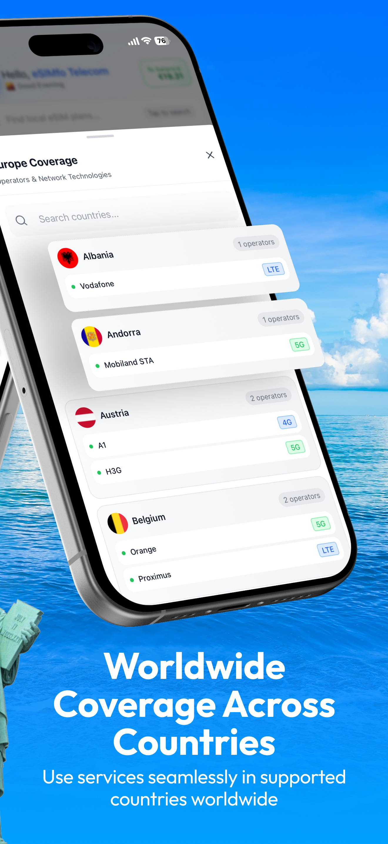 Selezione Paese e Regione eSIMfo