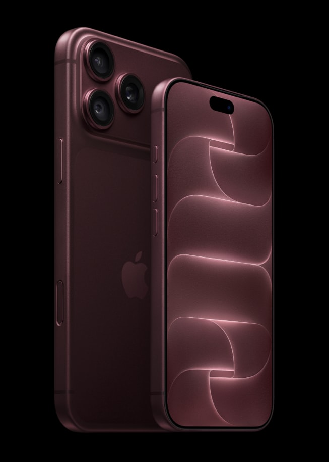 Front and rear views of burgundy iPhone 18 Pro models in Apple’s official image