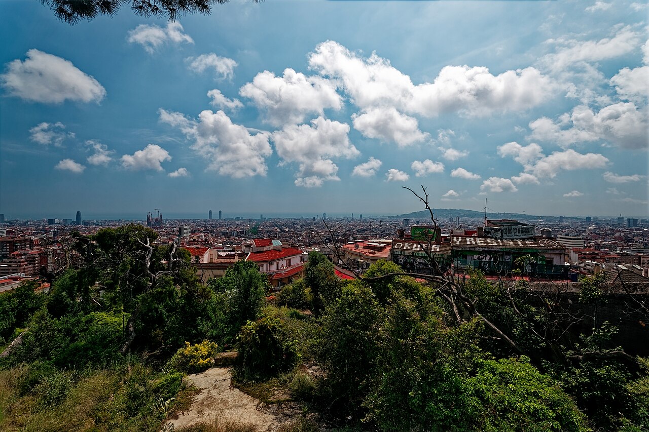 Barcelona skyline and greenery viewed from Park Güell