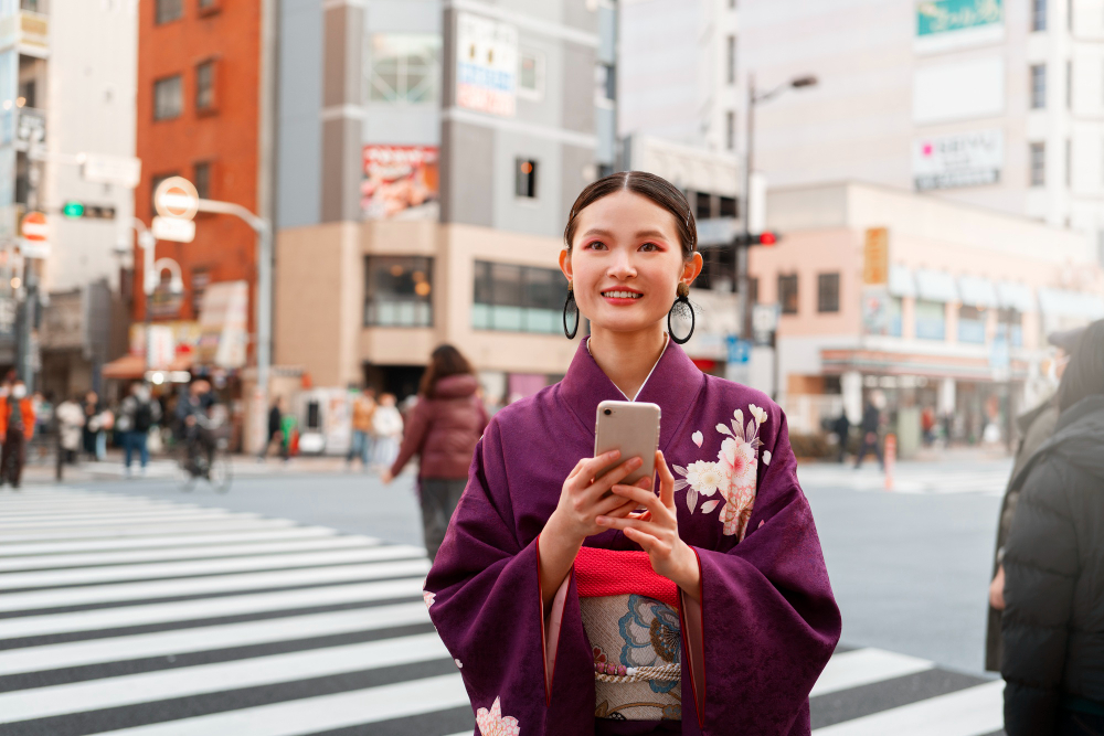 eSIM Japan data plan being used by a traveler in Japan street