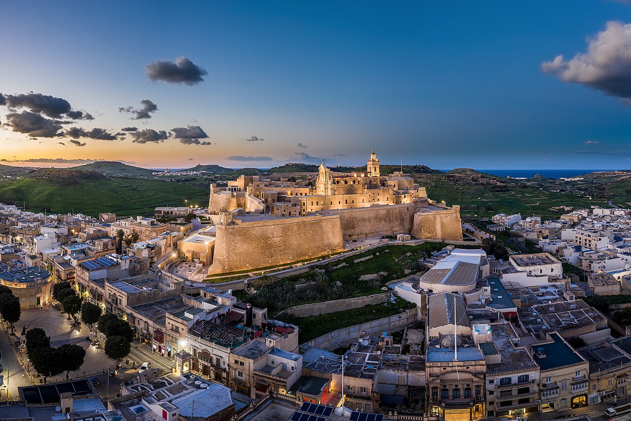 Aerial view of the fortified Citadel on Gozo