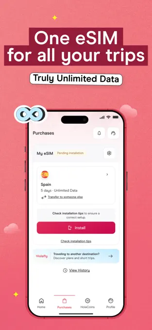 インストール待ちeSIMを表示するHolafly購入画面