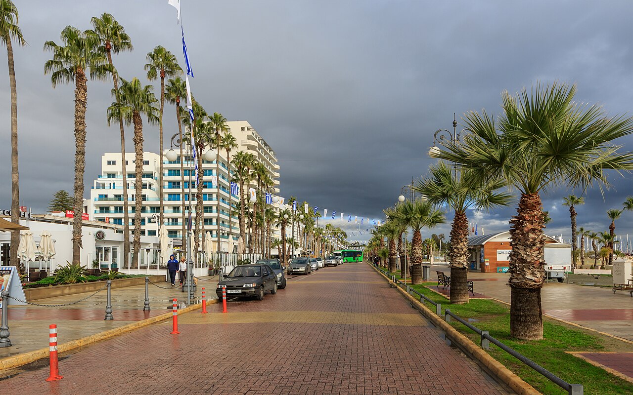Finikoudes promenade and palm-lined waterfront in Larnaca