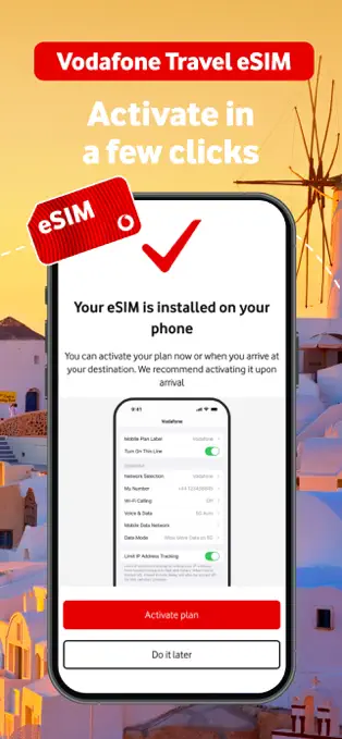 eSIMの有効化画面を示すVodafone Travel公式画像
